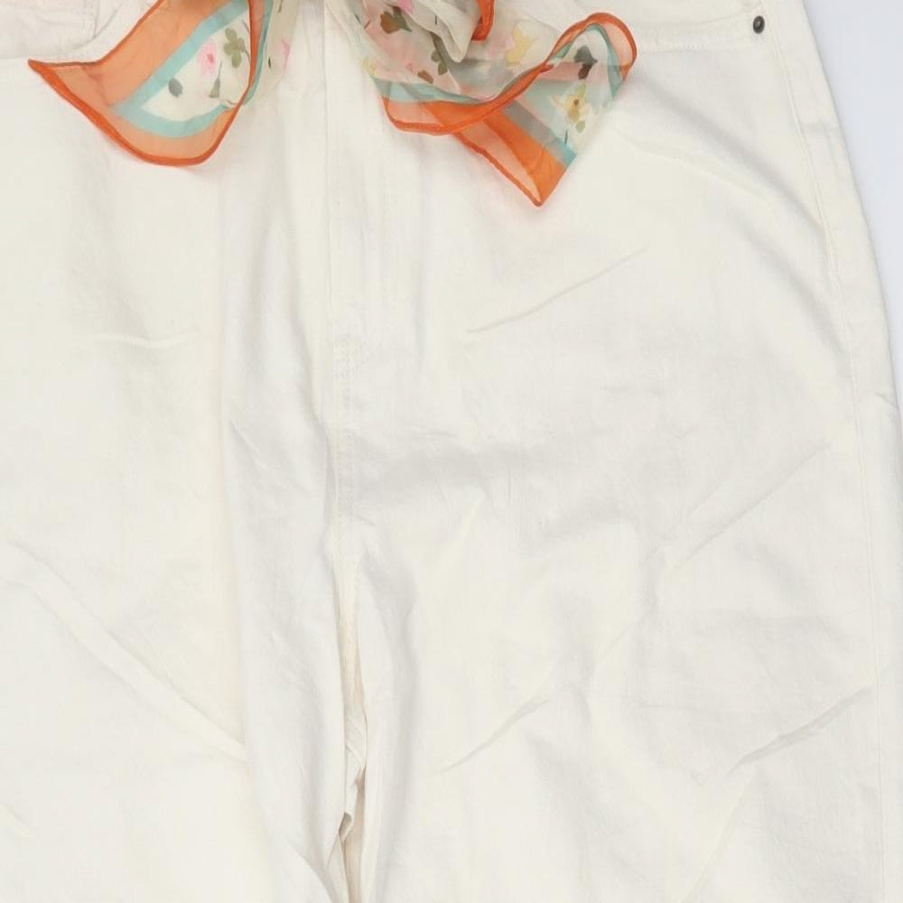 Marks and Spencer Womens Ivory Cotton Wide-Leg Jeans Size 18 L26 in Regular Button