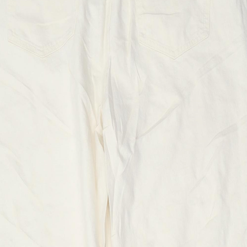 Marks and Spencer Womens Ivory Cotton Wide-Leg Jeans Size 18 L26 in Regular Button