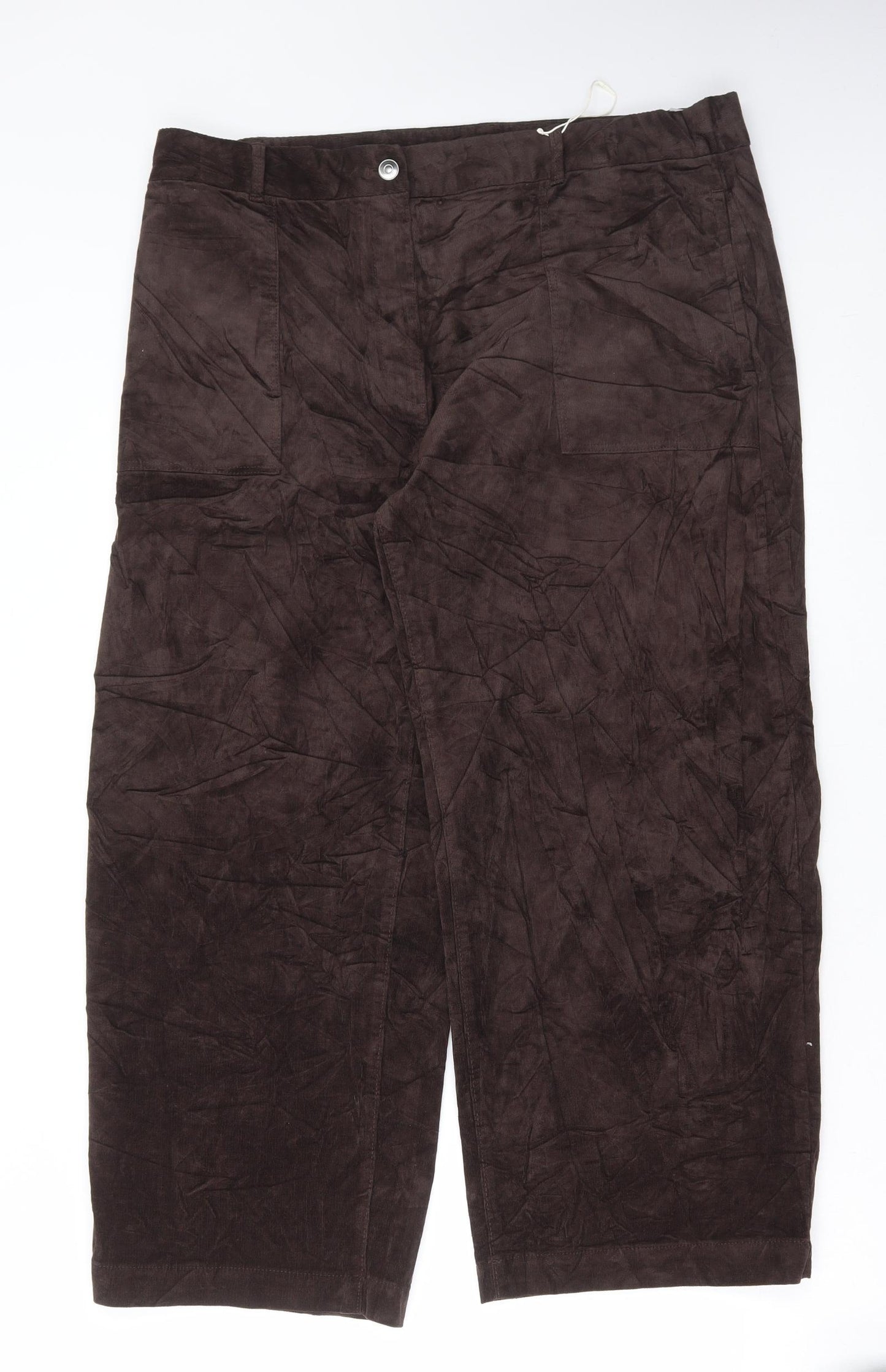 Per Una Womens Brown Cotton Wide-Leg Jeans Size 18 L26 in Regular Button