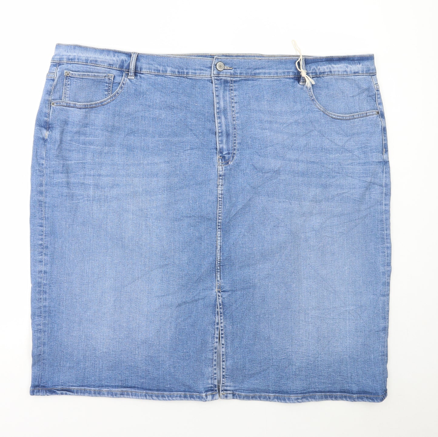 Marks and Spencer Womens Blue Cotton A-Line Skirt Size 28 Button
