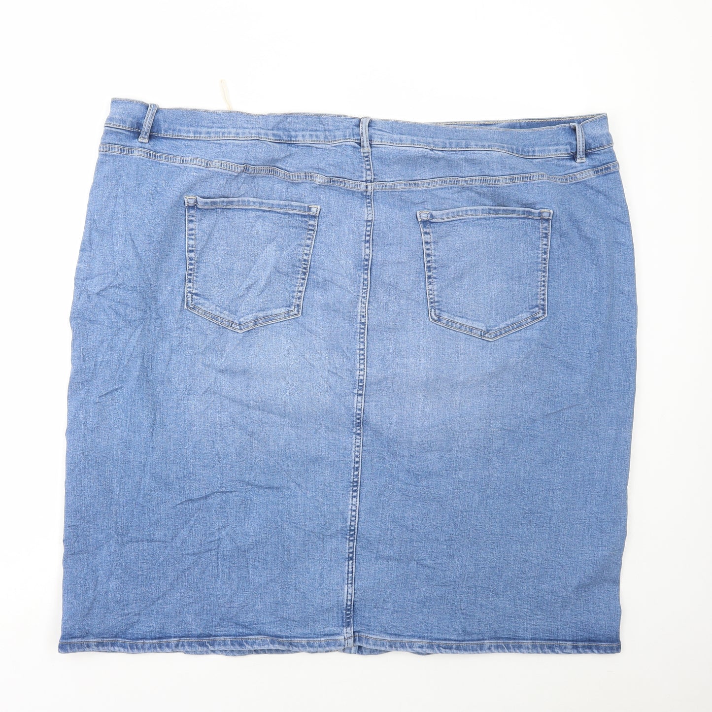 Marks and Spencer Womens Blue Cotton A-Line Skirt Size 28 Button