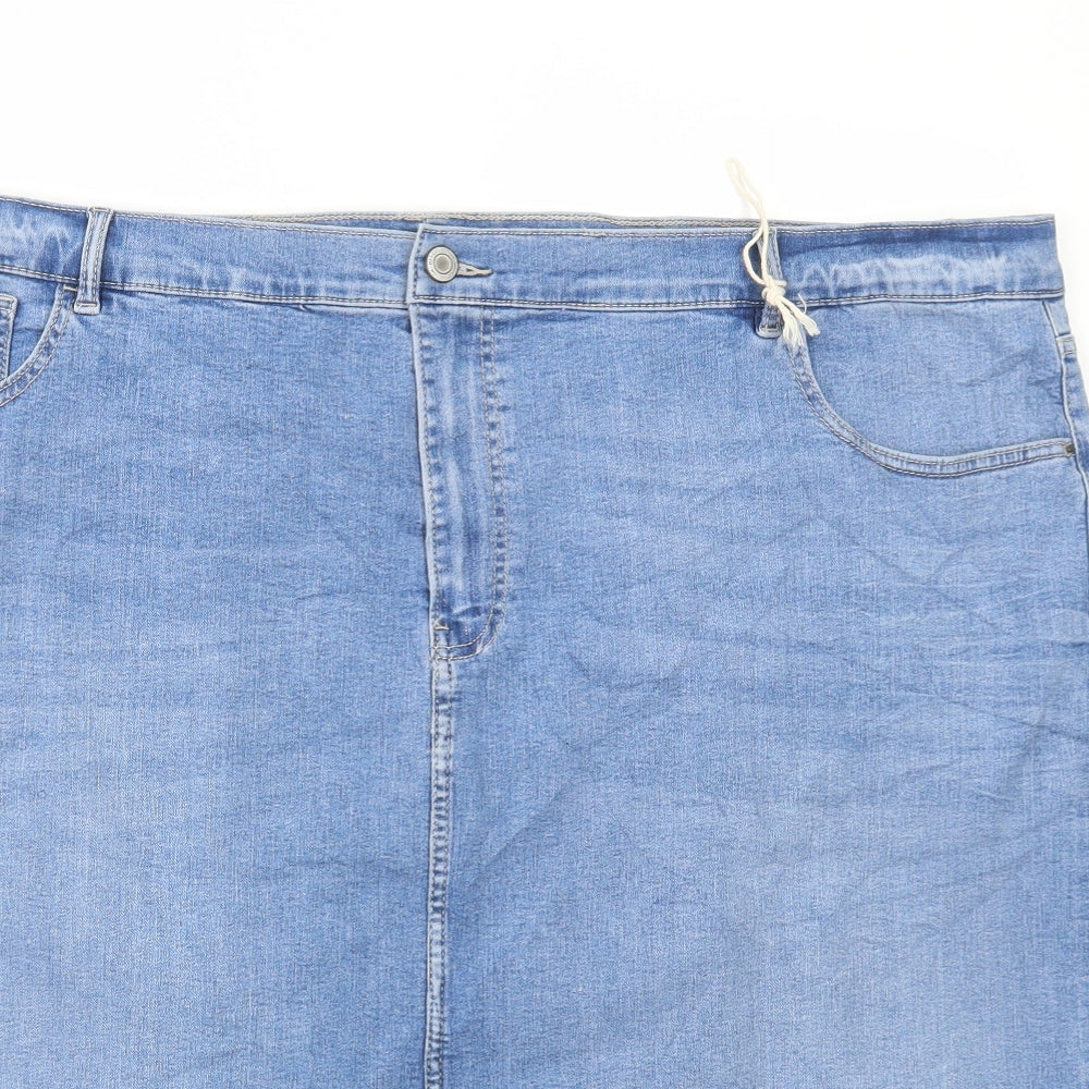 Marks and Spencer Womens Blue Cotton A-Line Skirt Size 28 Button