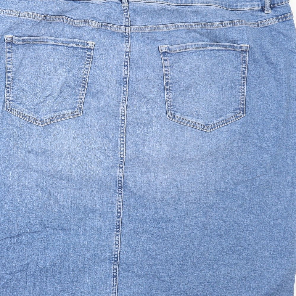 Marks and Spencer Womens Blue Cotton A-Line Skirt Size 28 Button