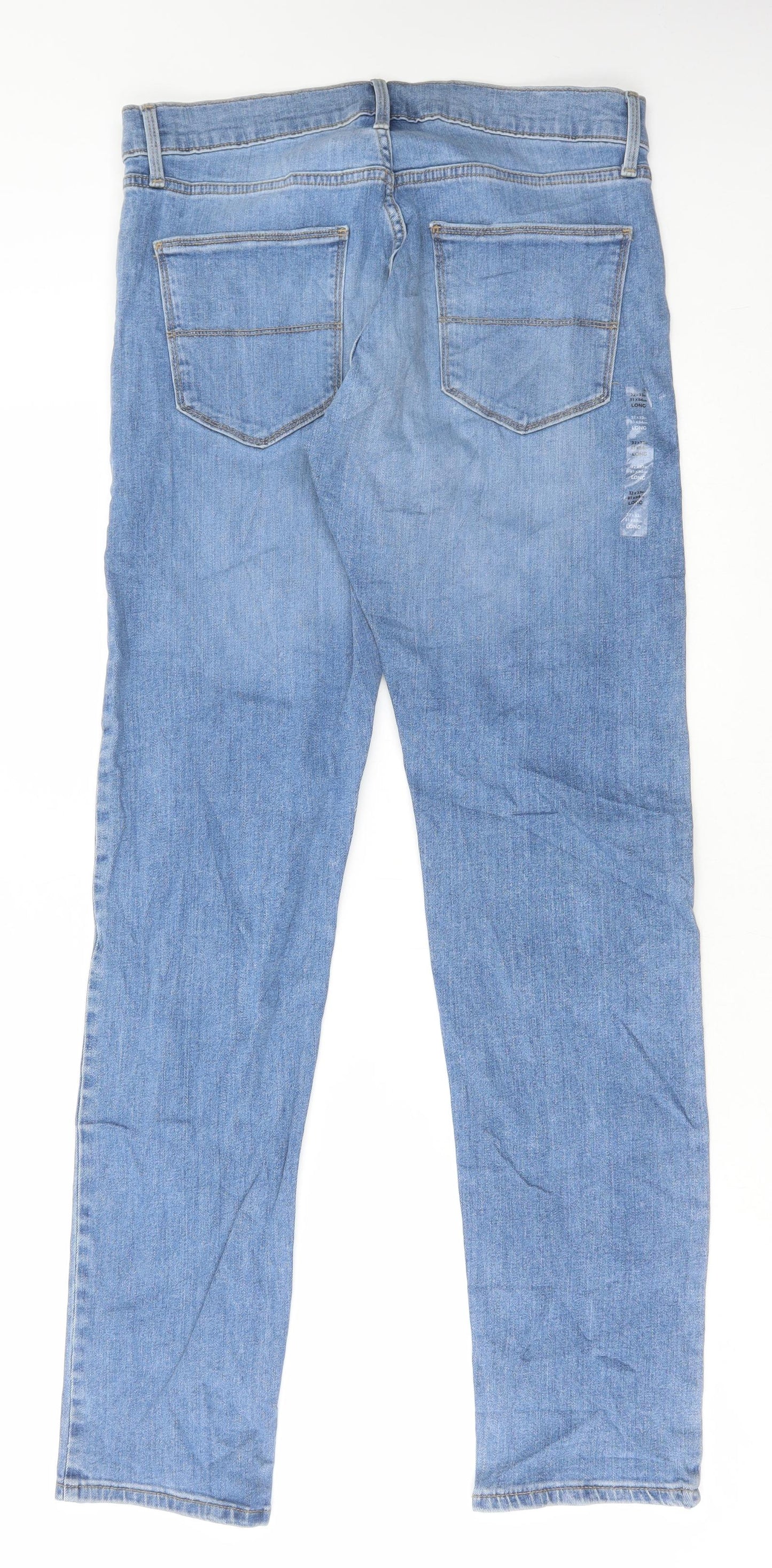 Marks and Spencer Mens Blue Cotton Straight Jeans Size 32 in L33 in Regular Button