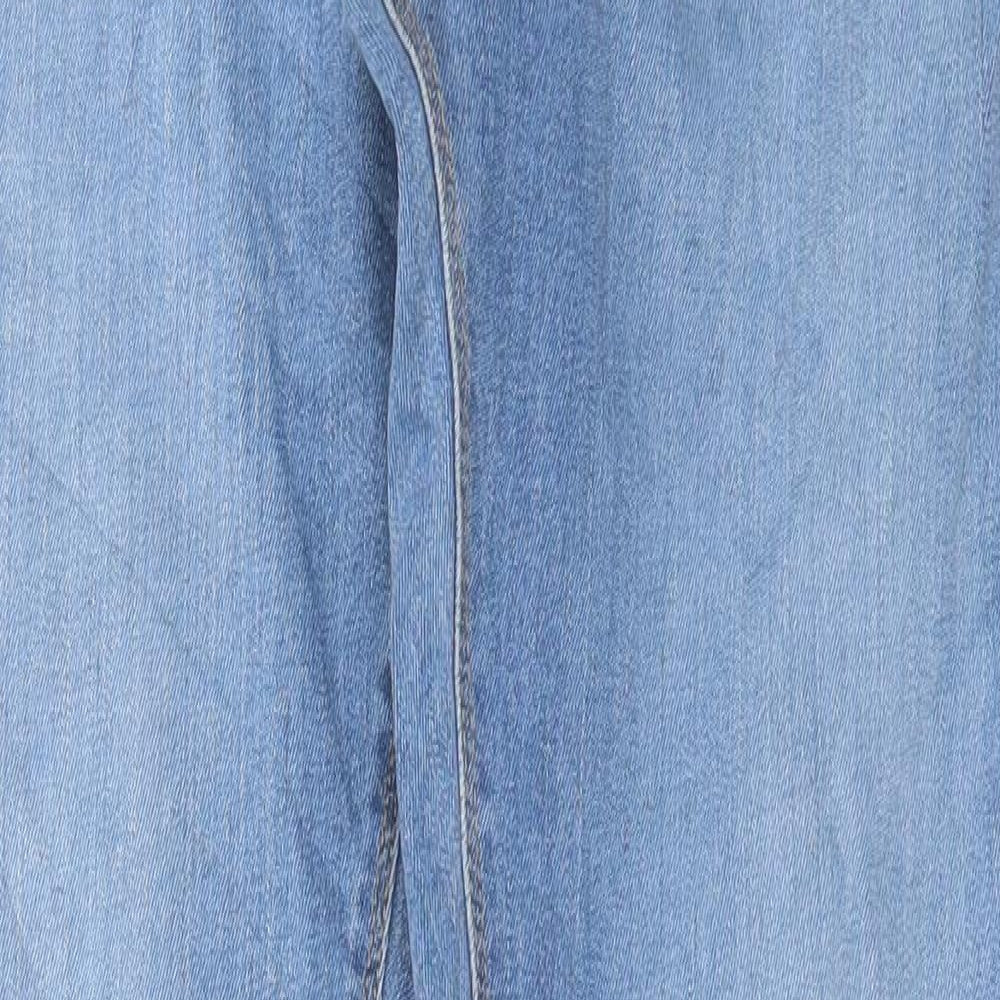 Marks and Spencer Mens Blue Cotton Straight Jeans Size 32 in L33 in Regular Button