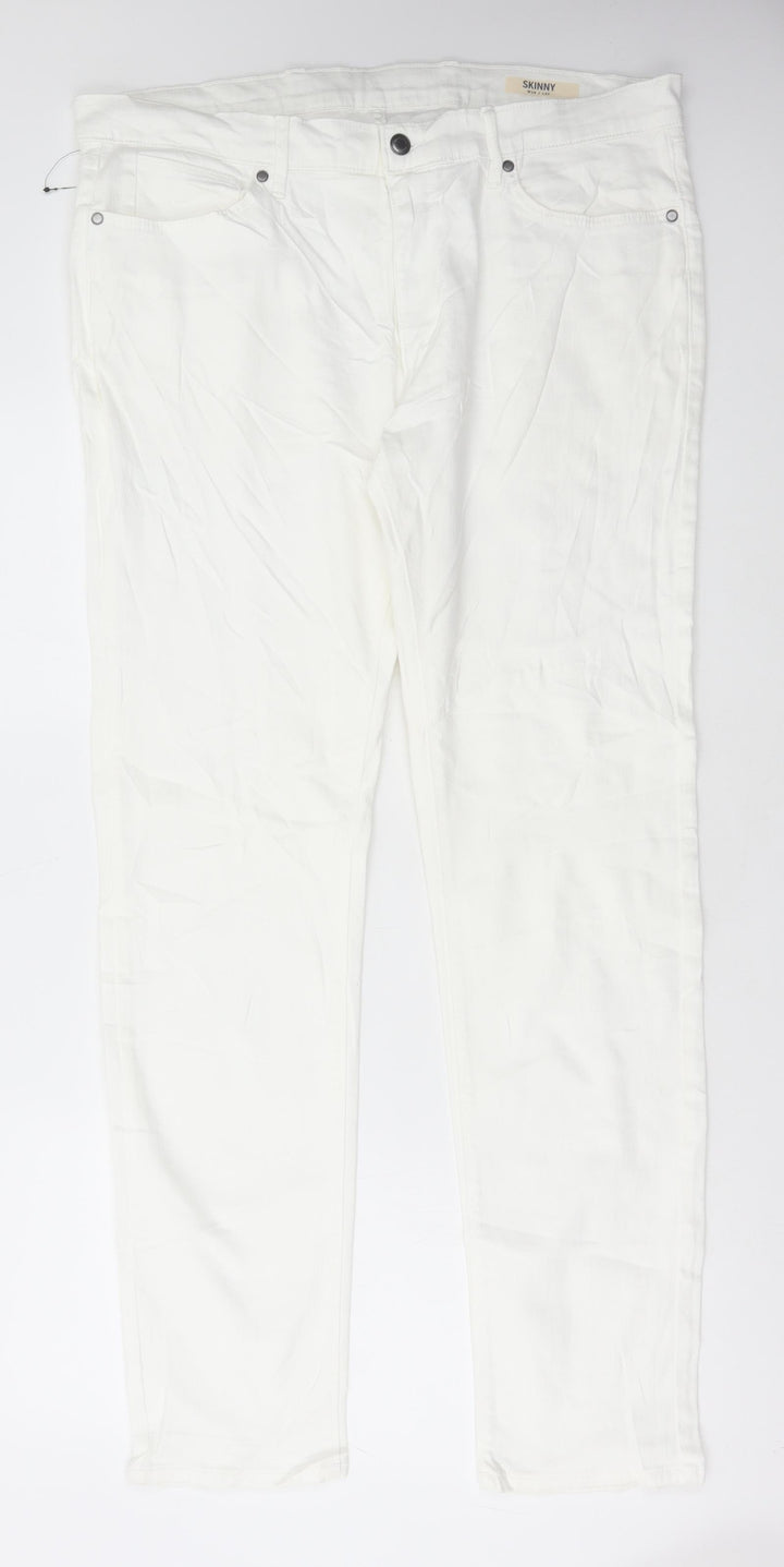 Marks and Spencer Womens White Cotton Straight Jeans Size 38 in L33 in Regular Button