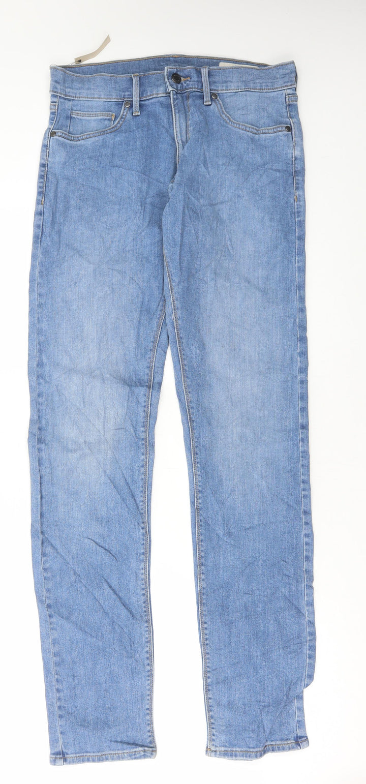 Marks and Spencer Womens Blue Cotton Skinny Jeans Size 30 in L33 in Regular Button