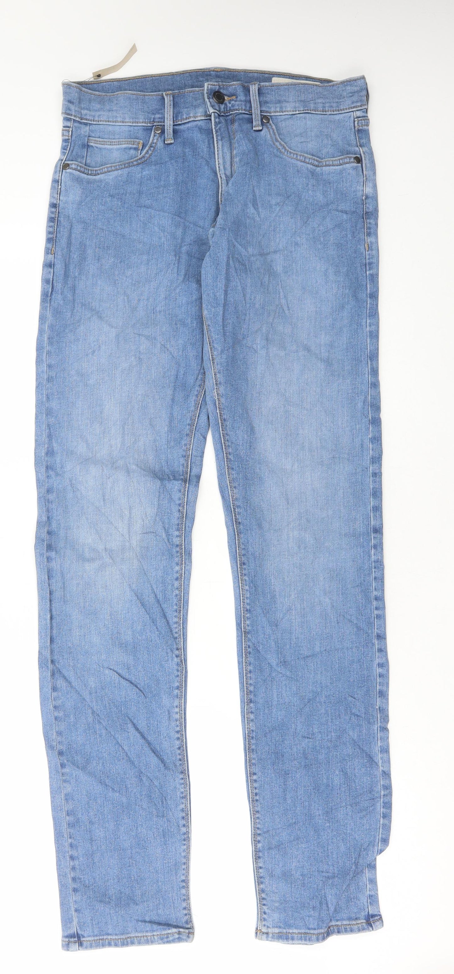 Marks and Spencer Womens Blue Cotton Skinny Jeans Size 30 in L33 in Regular Button