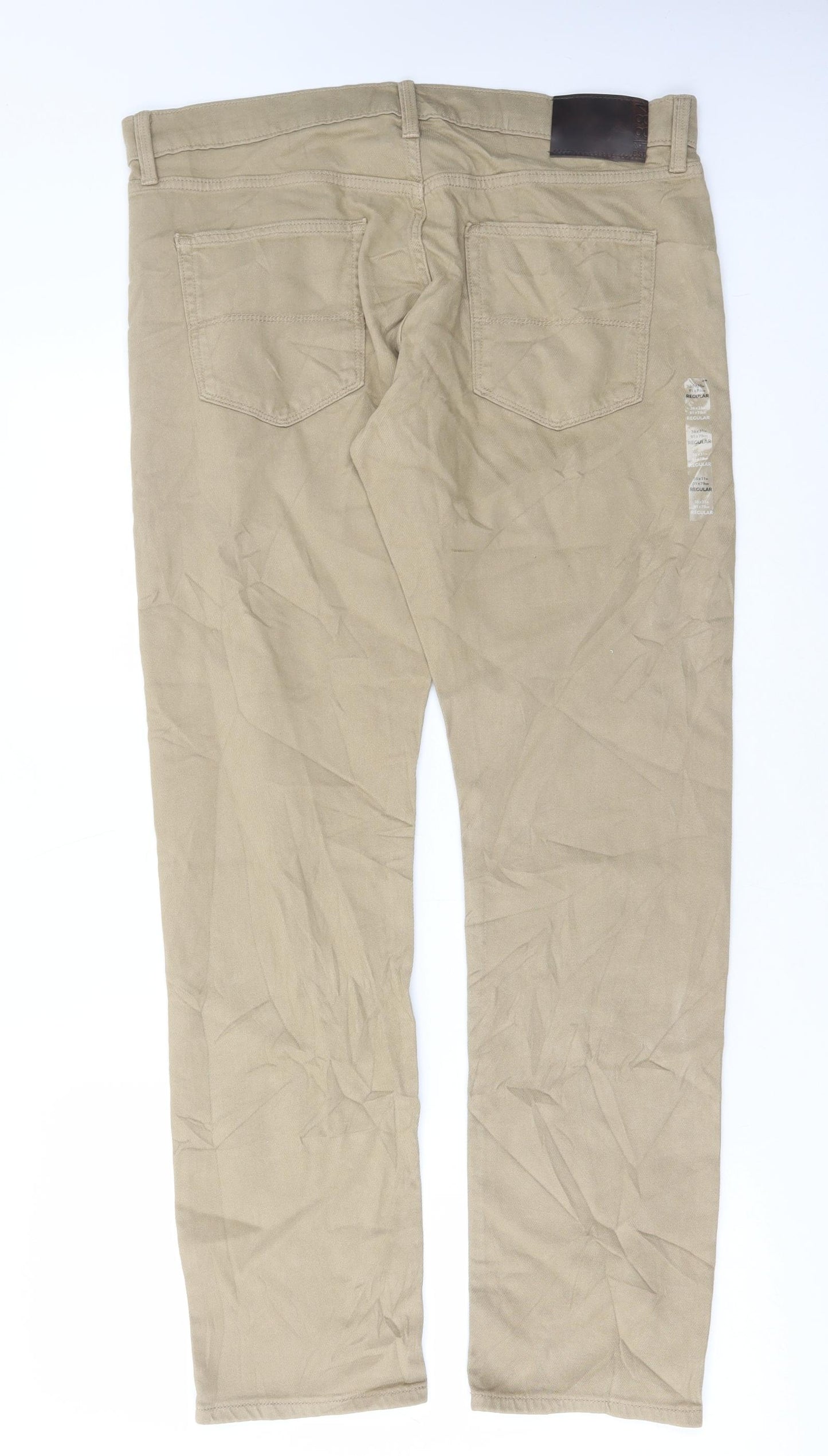Marks and Spencer Mens Beige Cotton Straight Jeans Size 36 in L31 in Regular Button