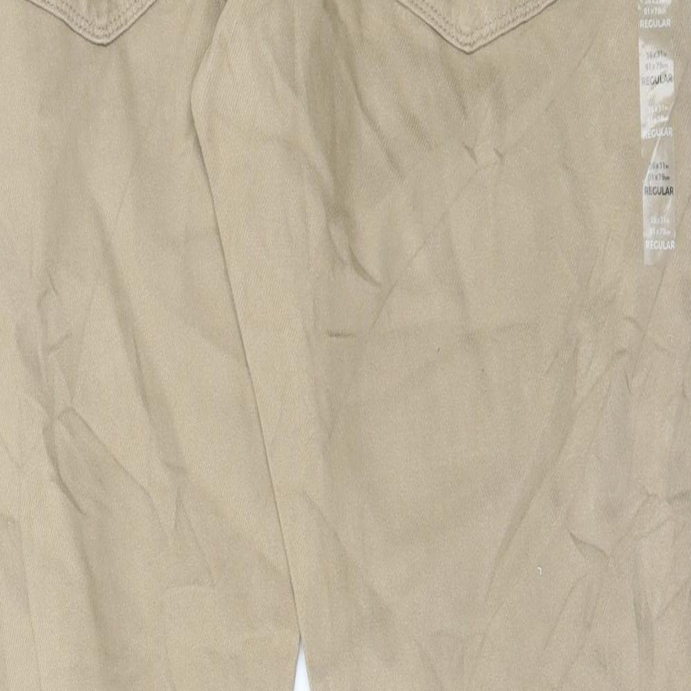 Marks and Spencer Mens Beige Cotton Straight Jeans Size 36 in L31 in Regular Button