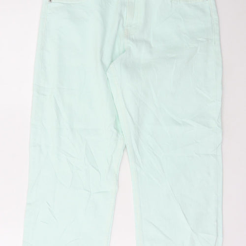 Marks and Spencer Womens Green Cotton Straight Jeans Size 12 L25 in Regular Button
