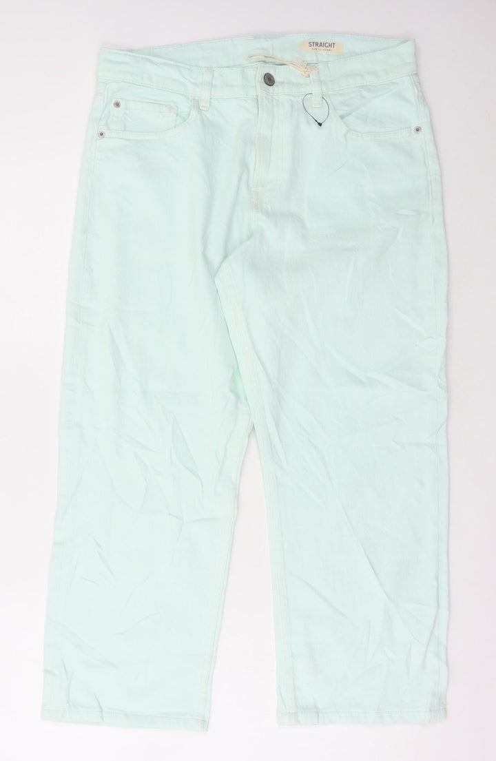 Marks and Spencer Womens Green Cotton Straight Jeans Size 12 L25 in Regular Button