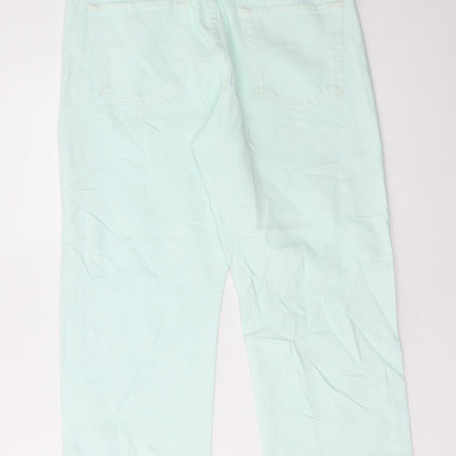Marks and Spencer Womens Green Cotton Straight Jeans Size 12 L25 in Regular Button
