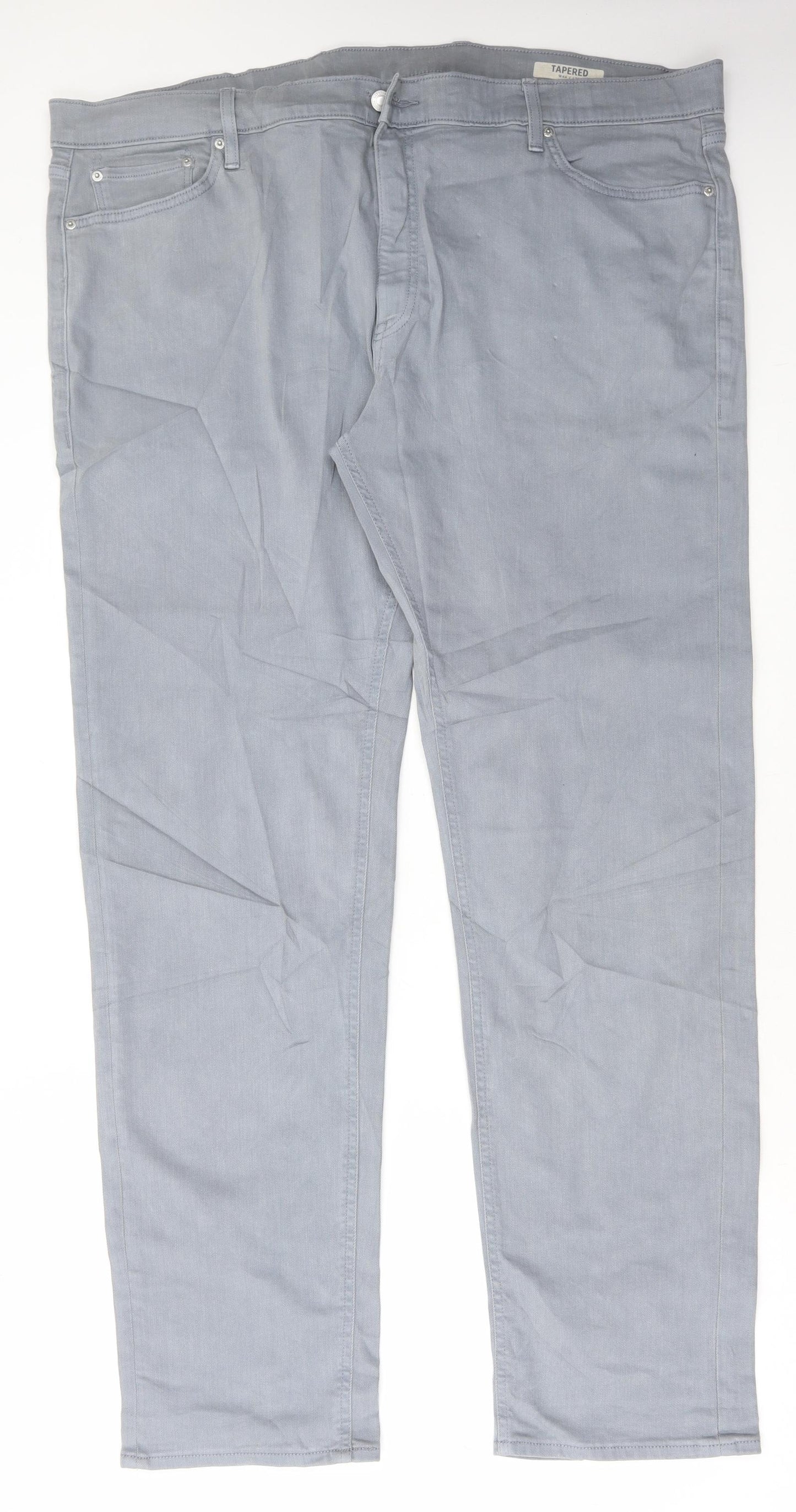 Marks and Spencer Mens Grey Cotton Straight Jeans Size 44 in L33 in Regular Button