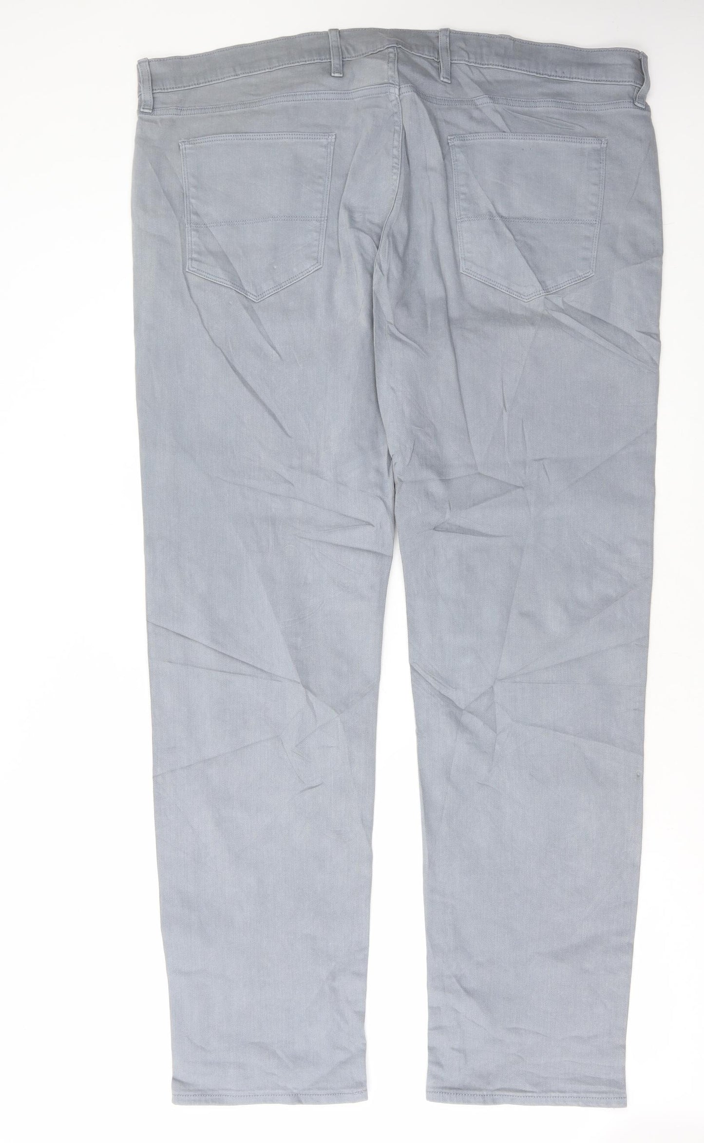 Marks and Spencer Mens Grey Cotton Straight Jeans Size 44 in L33 in Regular Button