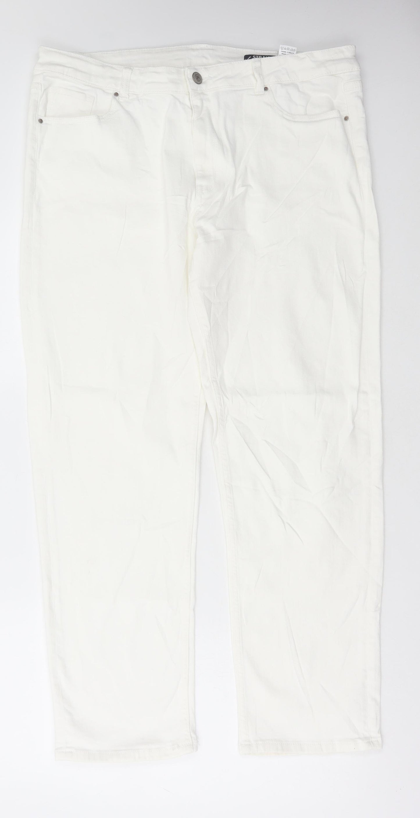 Marks and Spencer Womens White Cotton Straight Jeans Size 18 L29 in Regular Button