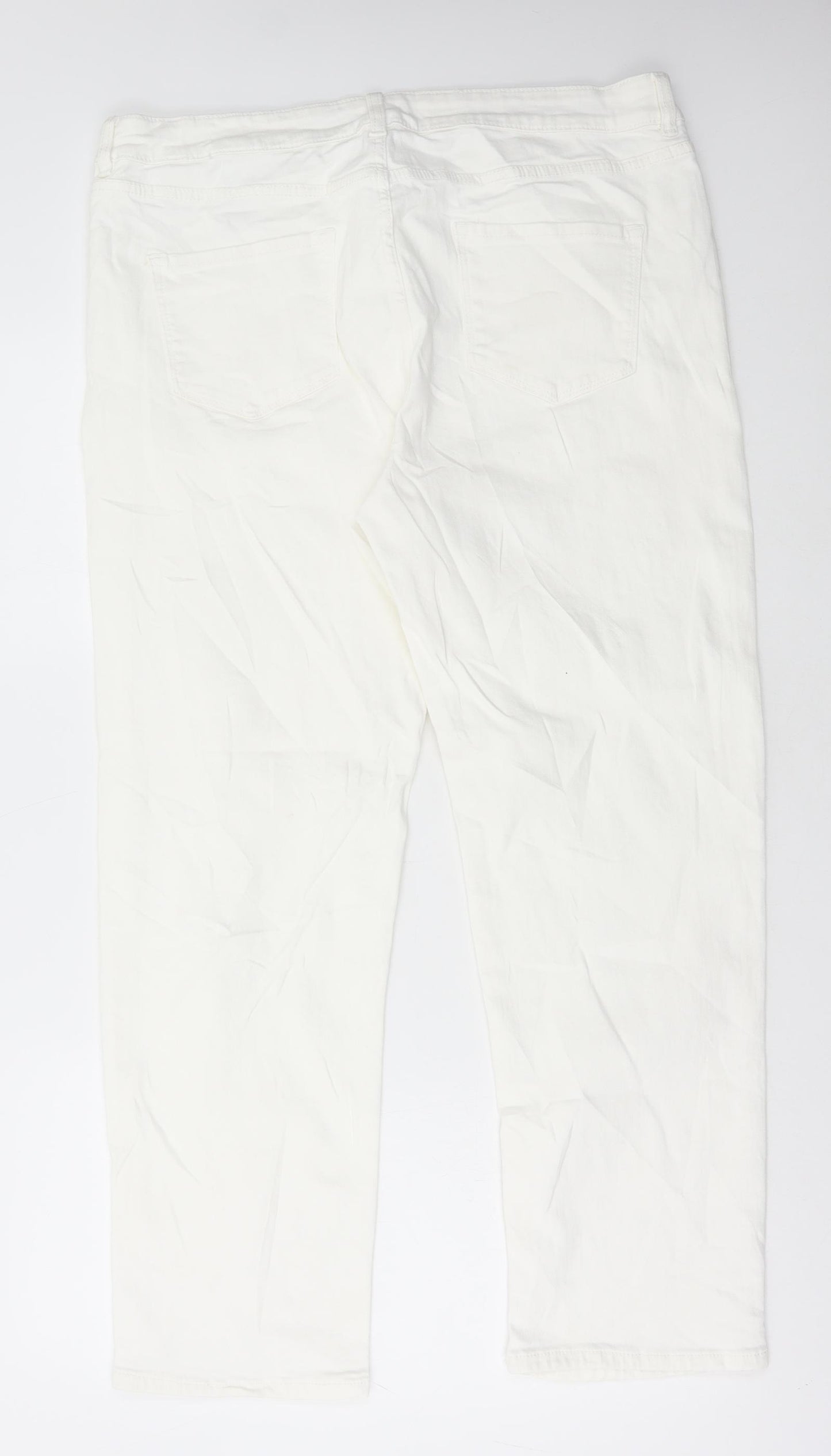Marks and Spencer Womens White Cotton Straight Jeans Size 18 L29 in Regular Button