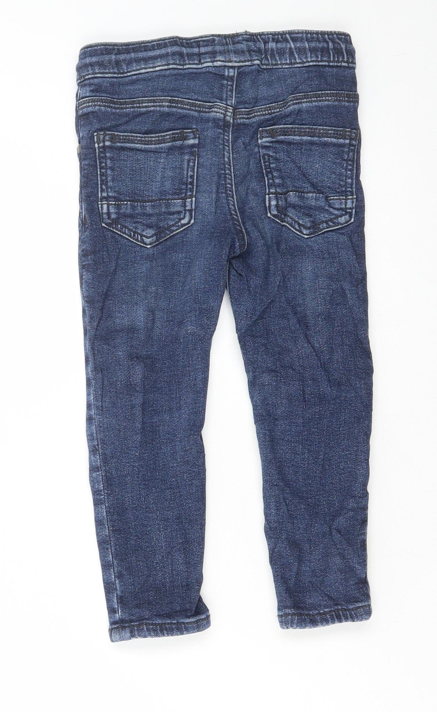 Denim & Co. Boys Blue Cotton Jegging Jeans Size 3-4 Years Regular Drawstring - Distressed