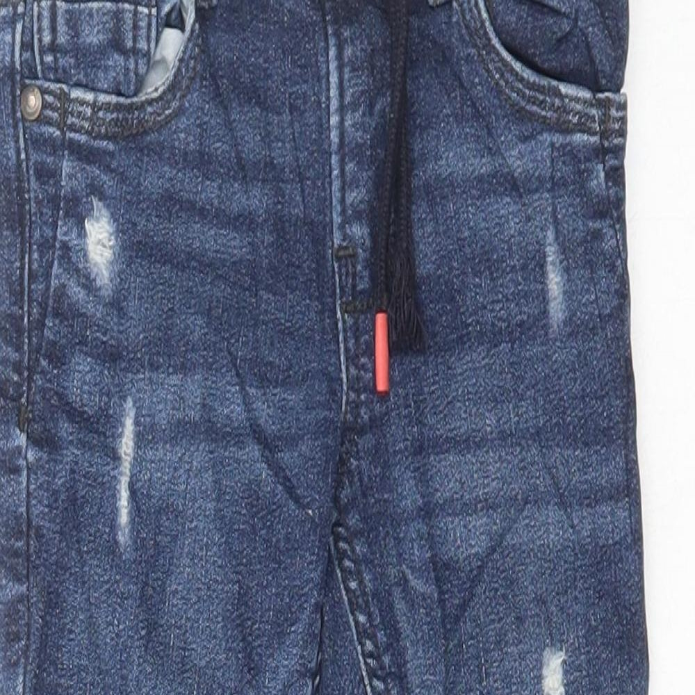 Denim & Co. Boys Blue Cotton Jegging Jeans Size 3-4 Years Regular Drawstring - Distressed