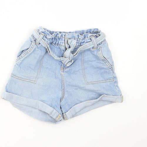 TU Girls Blue Cotton Paperbag Shorts Size 5 Years Regular Tie