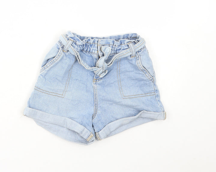 TU Girls Blue Cotton Paperbag Shorts Size 5 Years Regular Tie