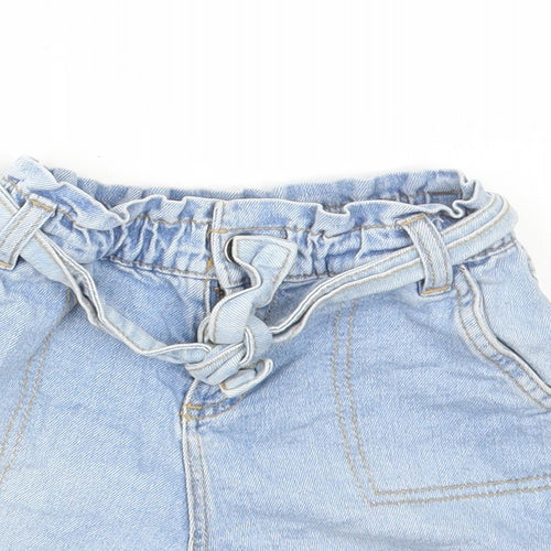 TU Girls Blue Cotton Paperbag Shorts Size 5 Years Regular Tie