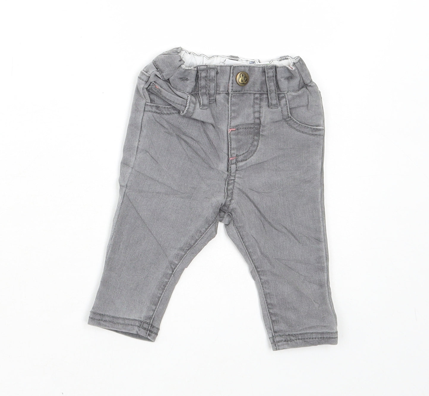 mamas & papas Boys Grey Cotton Jeans Size 0-3 Months Button
