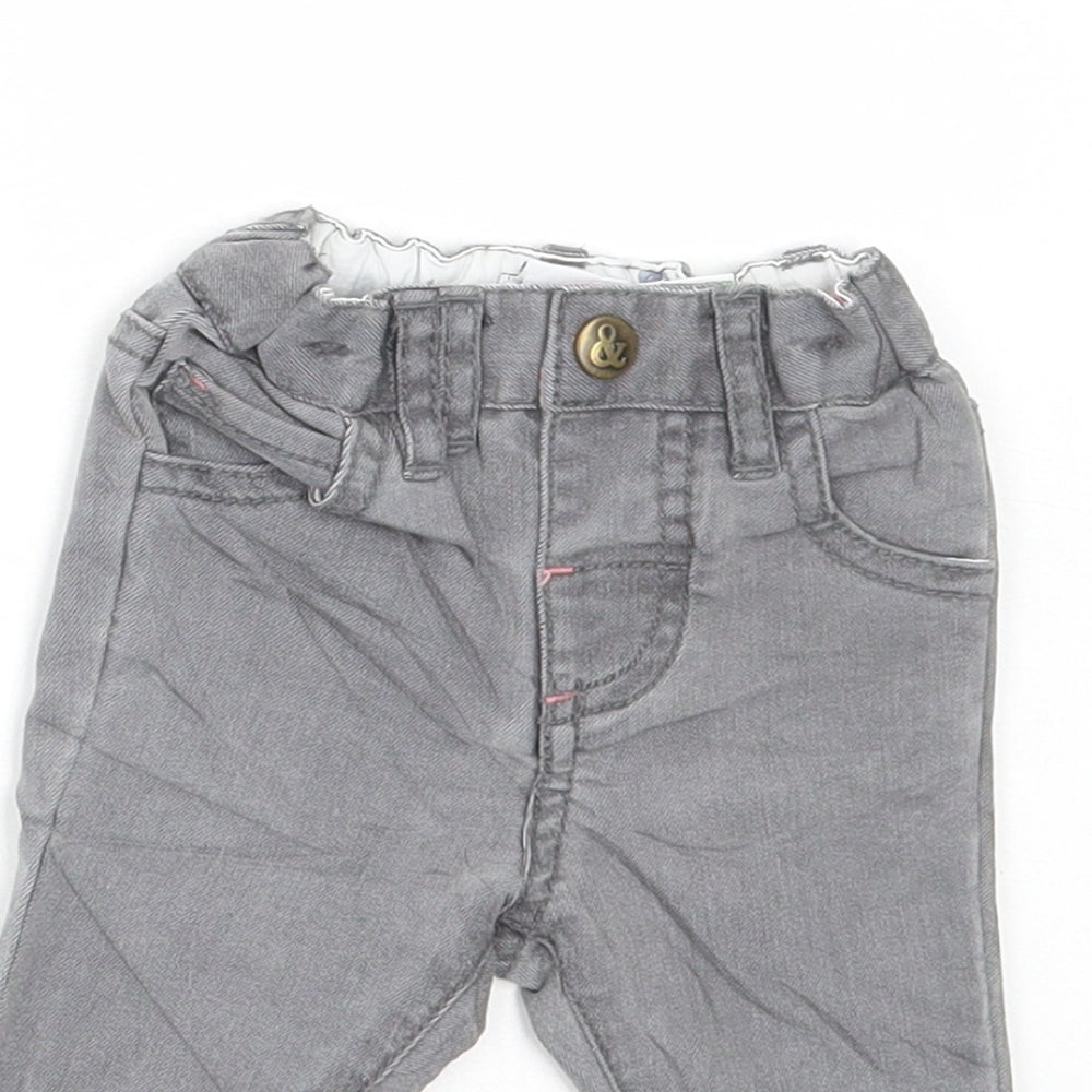 mamas & papas Boys Grey Cotton Jeans Size 0-3 Months Button