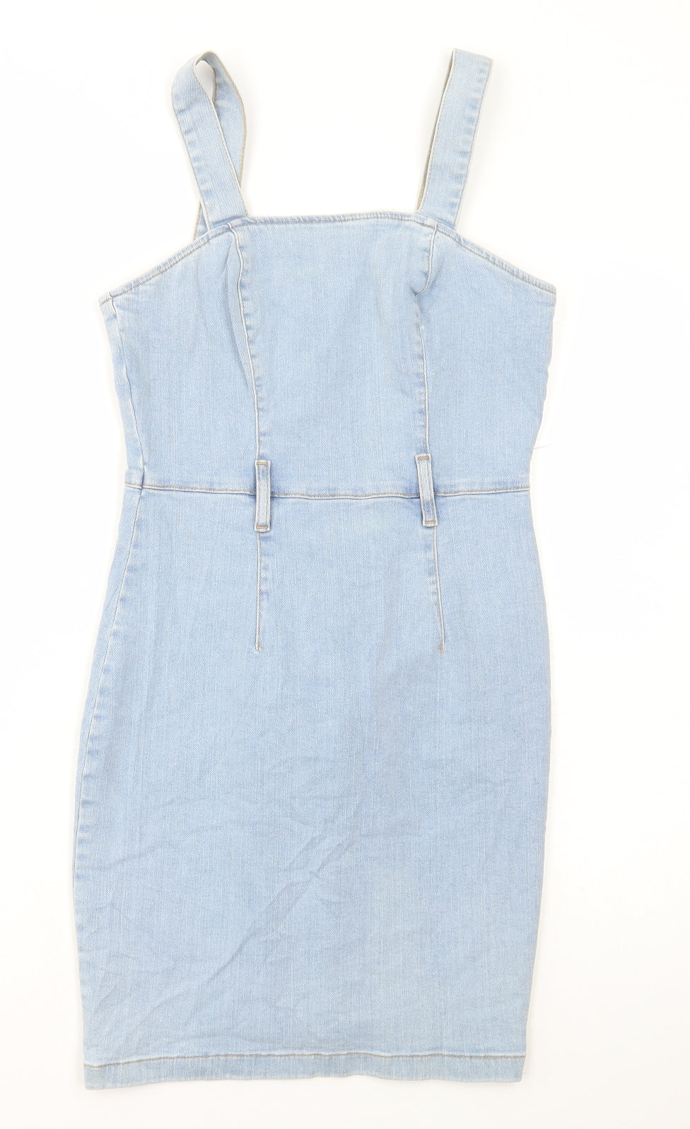 Denim & Co. Womens Blue Cotton Pinafore/Dungaree Dress Size 10 Square Neck Zip