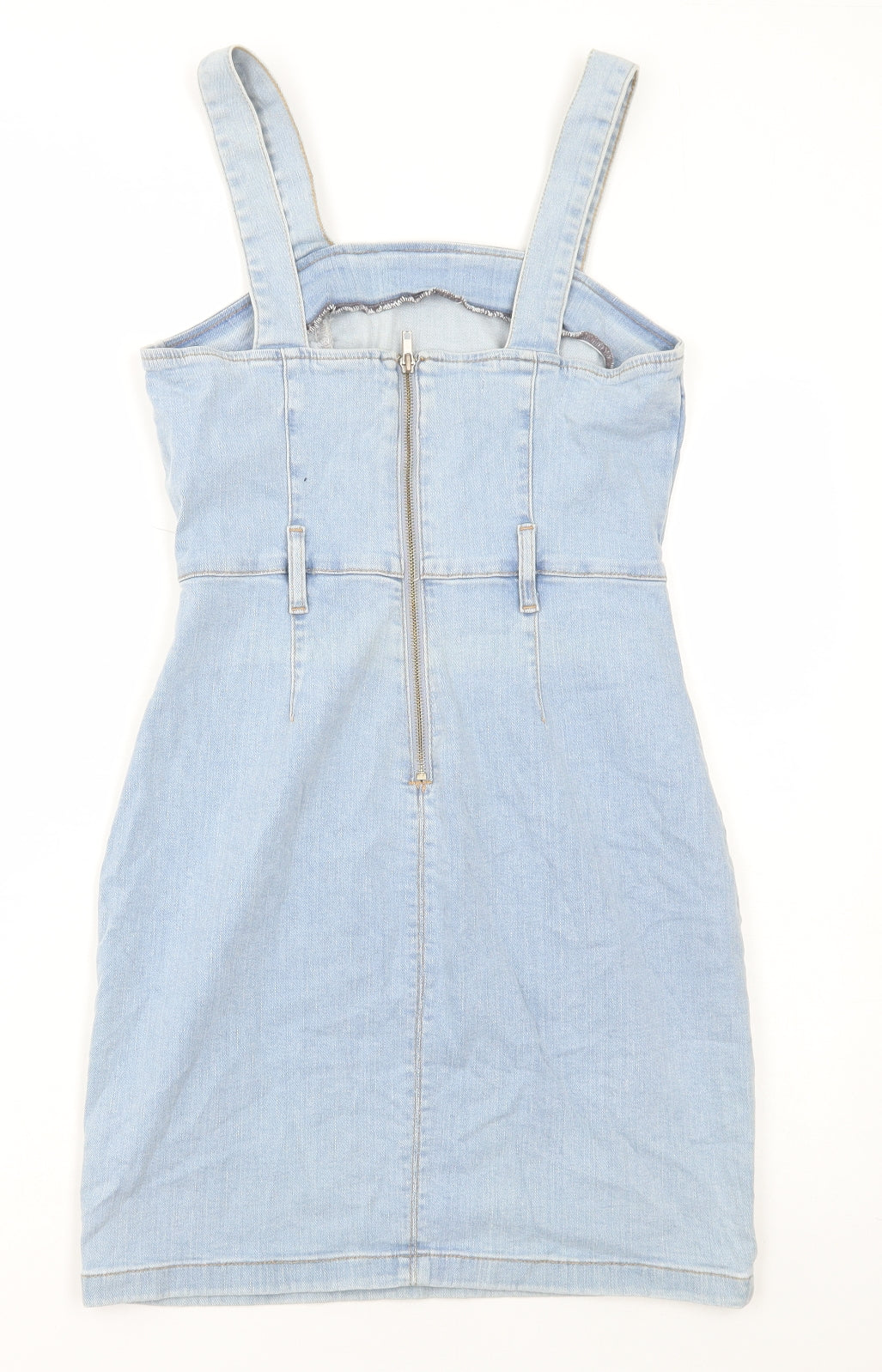 Denim & Co. Womens Blue Cotton Pinafore/Dungaree Dress Size 10 Square Neck Zip