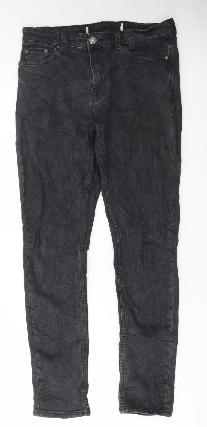 Preworn Womens Black Cotton Straight Jeans Size 32 in L30 in Regular Button