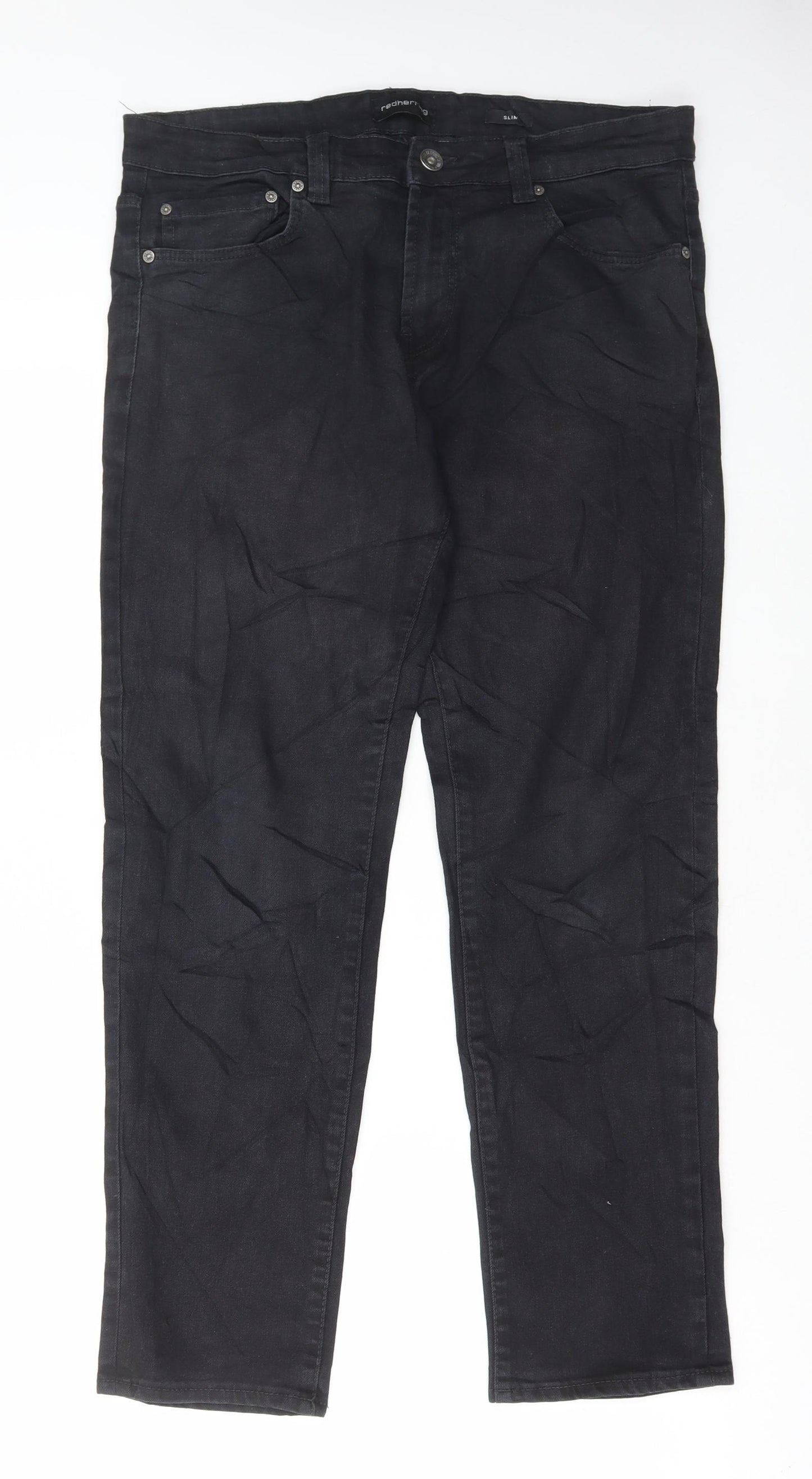 Red Herring Mens Black Cotton Skinny Jeans Size 34 in L29 in Regular Button