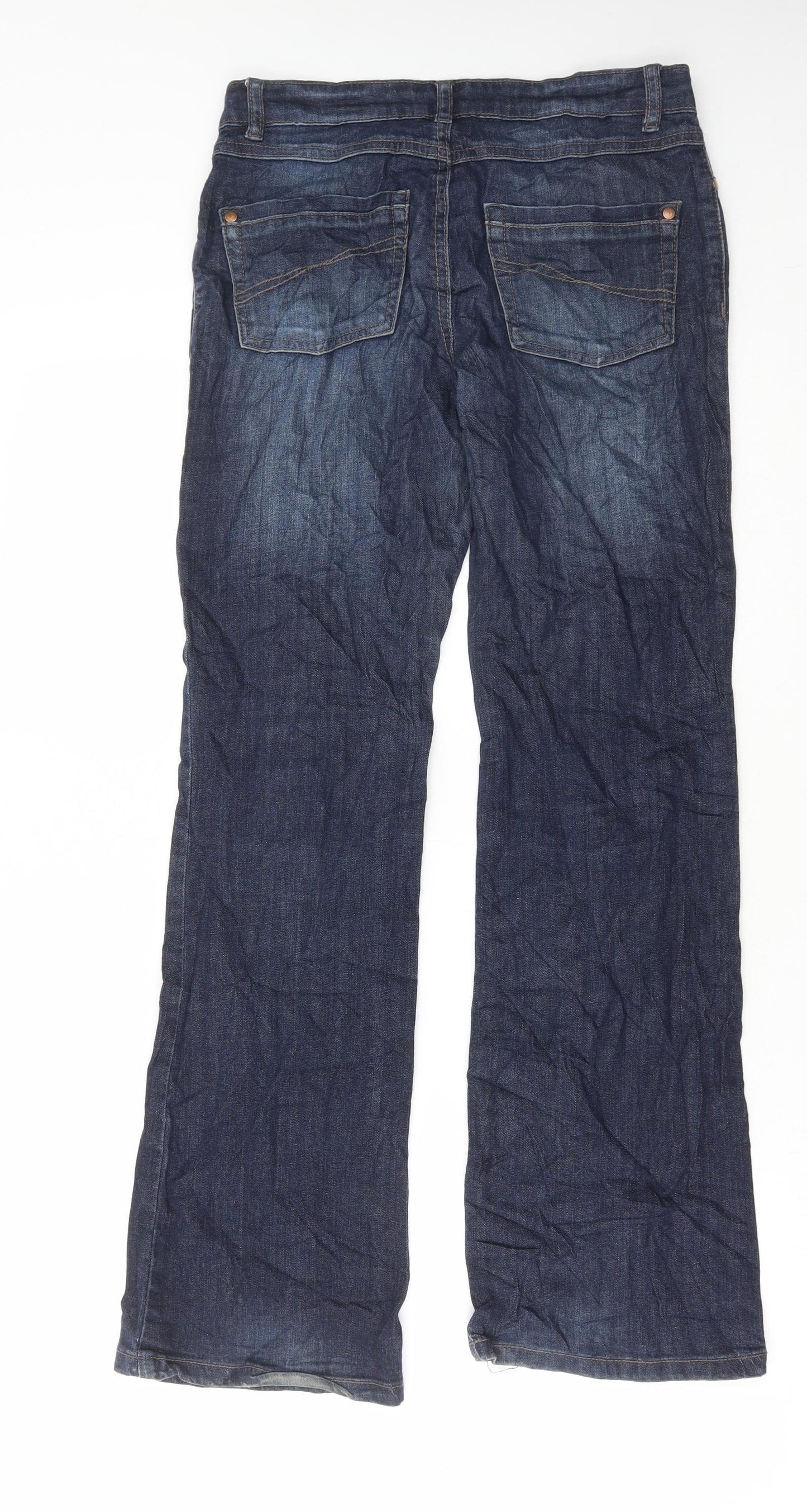 F&F Womens Blue Cotton Bootcut Jeans Size 8 L30 in Regular Button