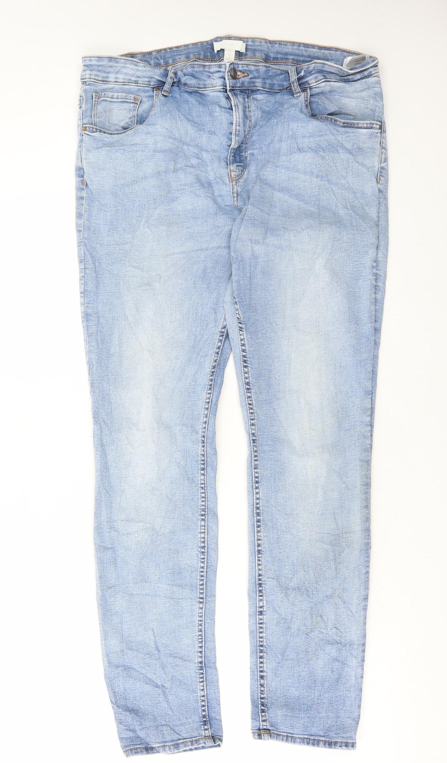 H&M Womens Blue Cotton Skinny Jeans Size 18 L29 in Regular Button