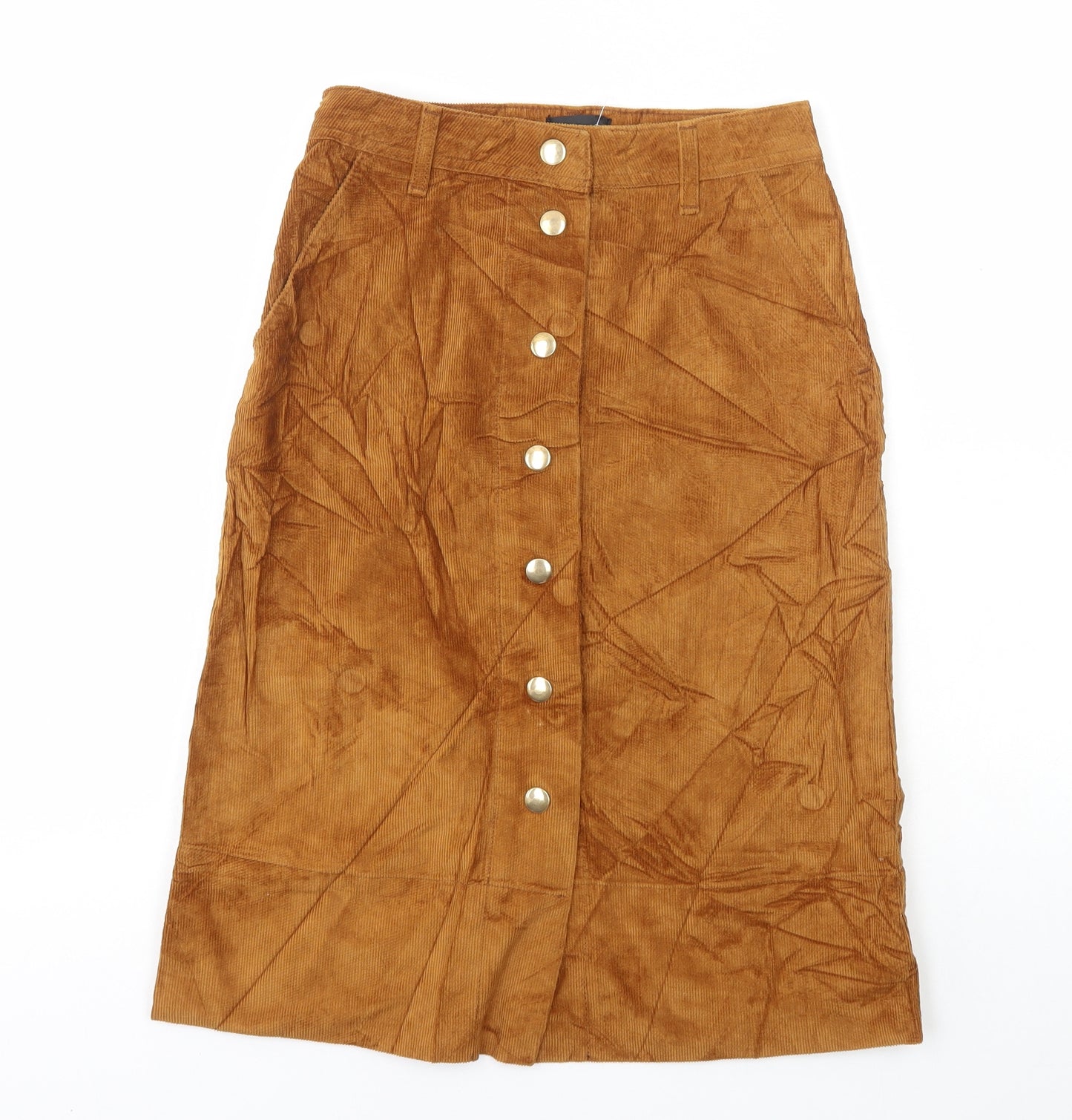 Topshop Womens Brown Cotton A-Line Skirt Size 6 Button