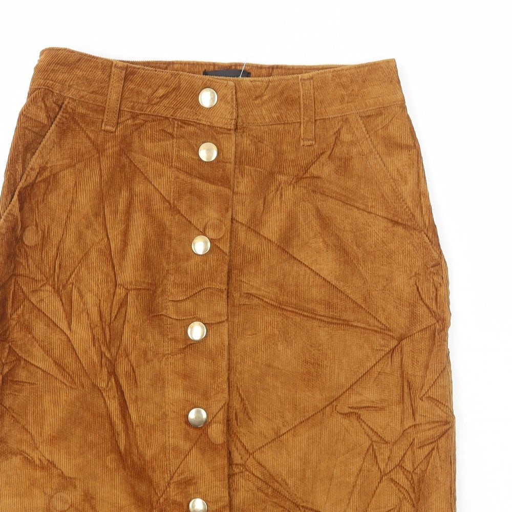 Topshop Womens Brown Cotton A-Line Skirt Size 6 Button