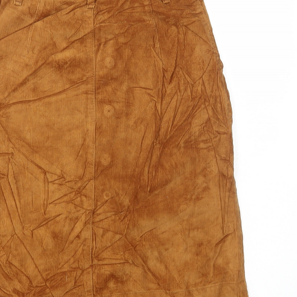 Topshop Womens Brown Cotton A-Line Skirt Size 6 Button