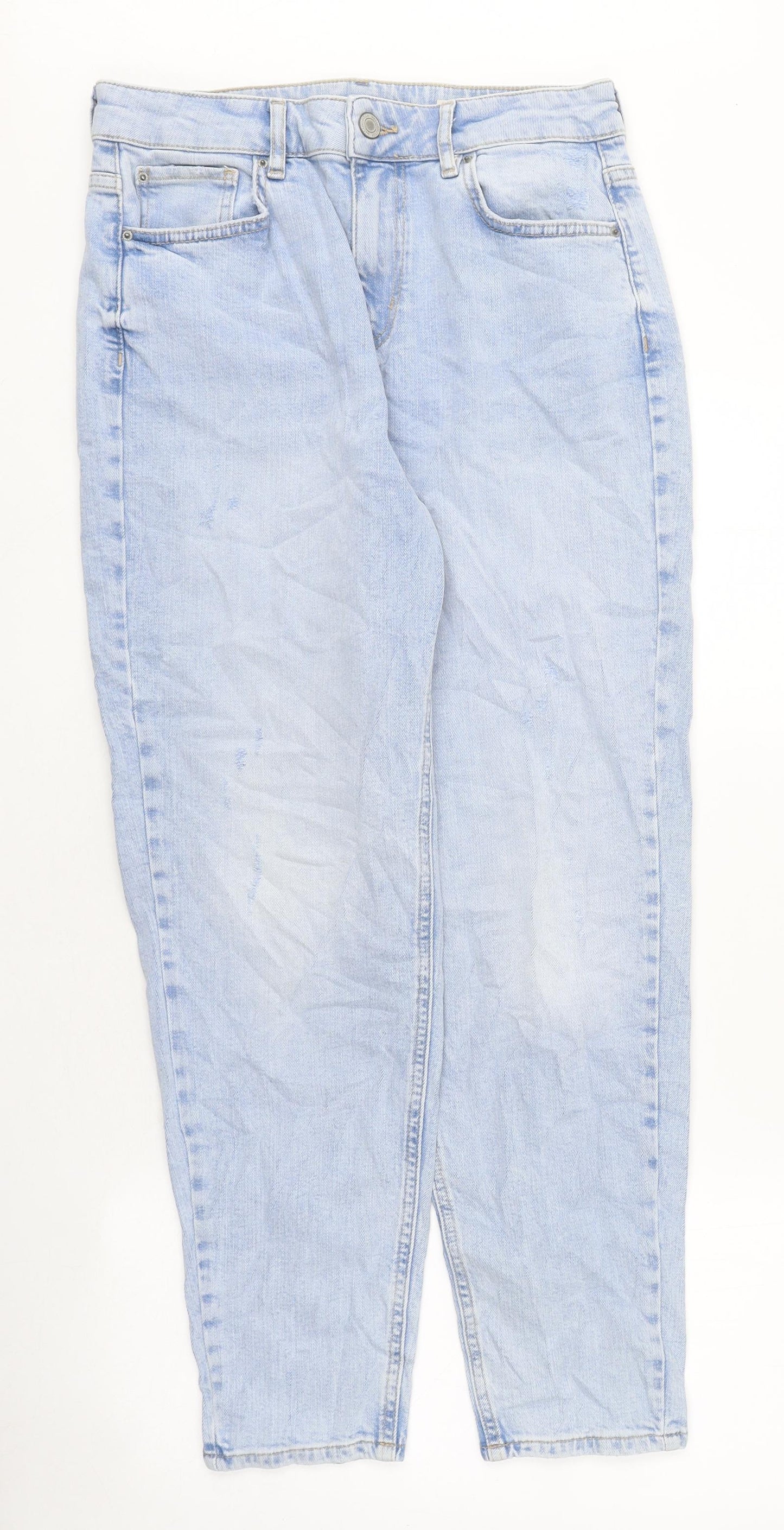 Marks and Spencer Womens Blue Cotton Mom Jeans Size 10 L35 in Regular Zip