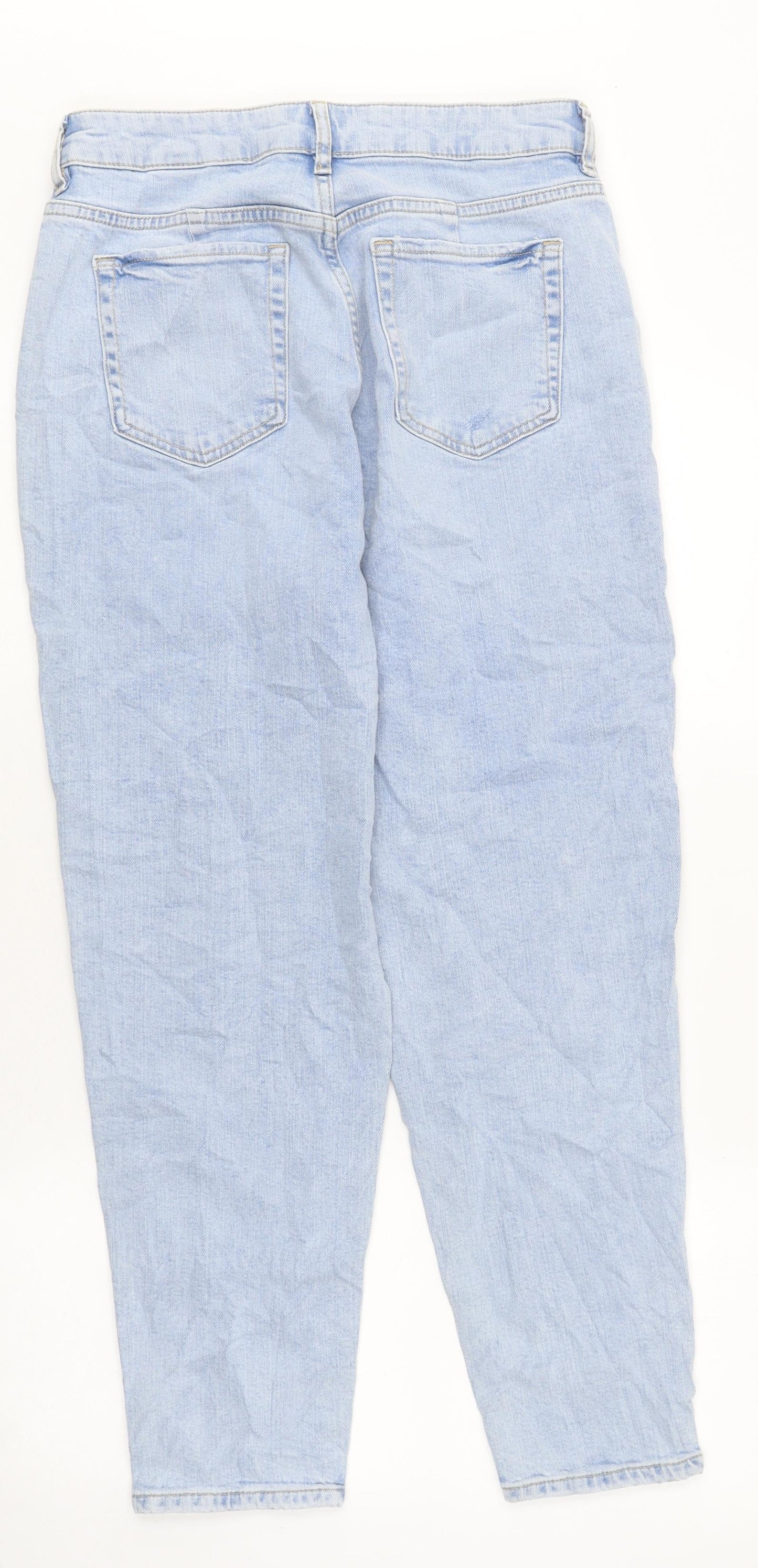 Marks and Spencer Womens Blue Cotton Mom Jeans Size 10 L35 in Regular Zip