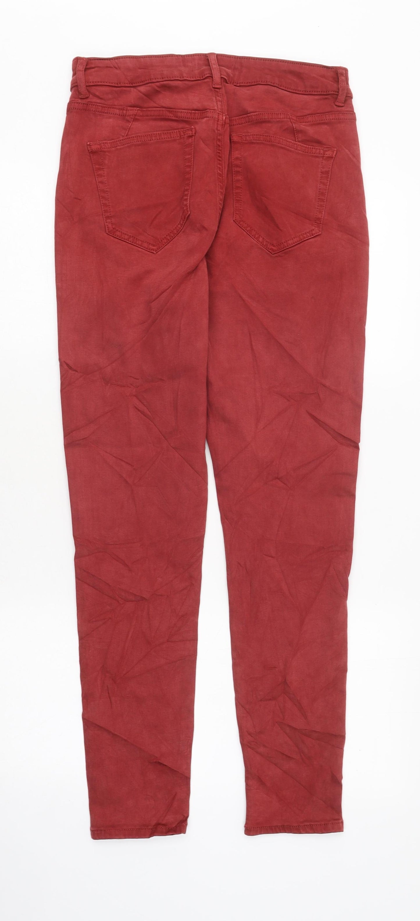 Marks and Spencer Womens Red Cotton Skinny Jeans Size 12 L36 in Regular Zip