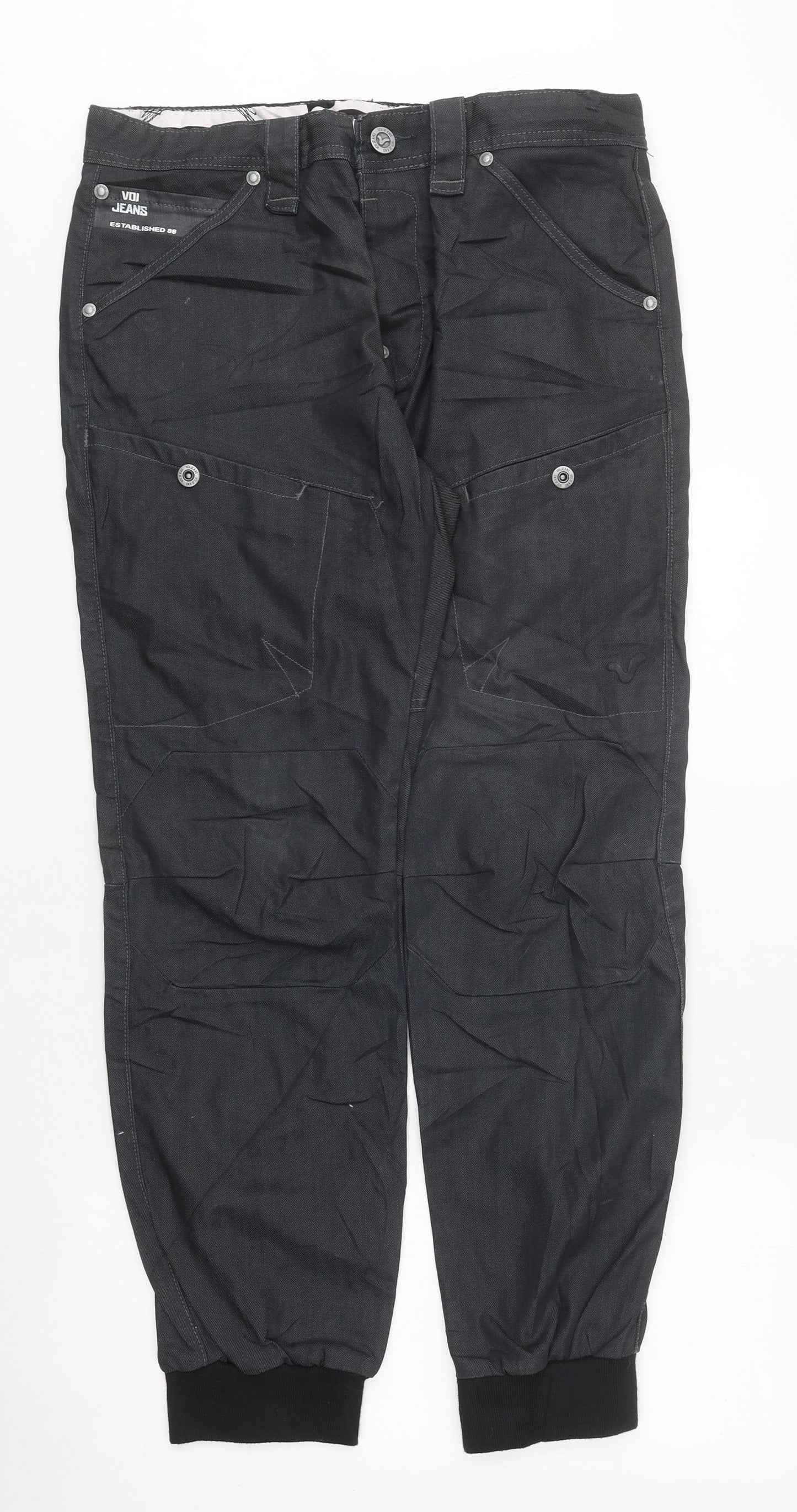 Voi Mens Black Cotton Chino Shorts Size L Regular Button