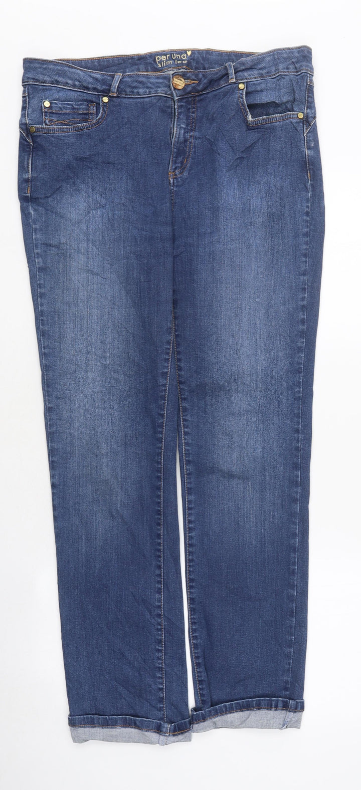 Preworn Womens Blue Cotton Straight Jeans Size M L37 in Regular Zip