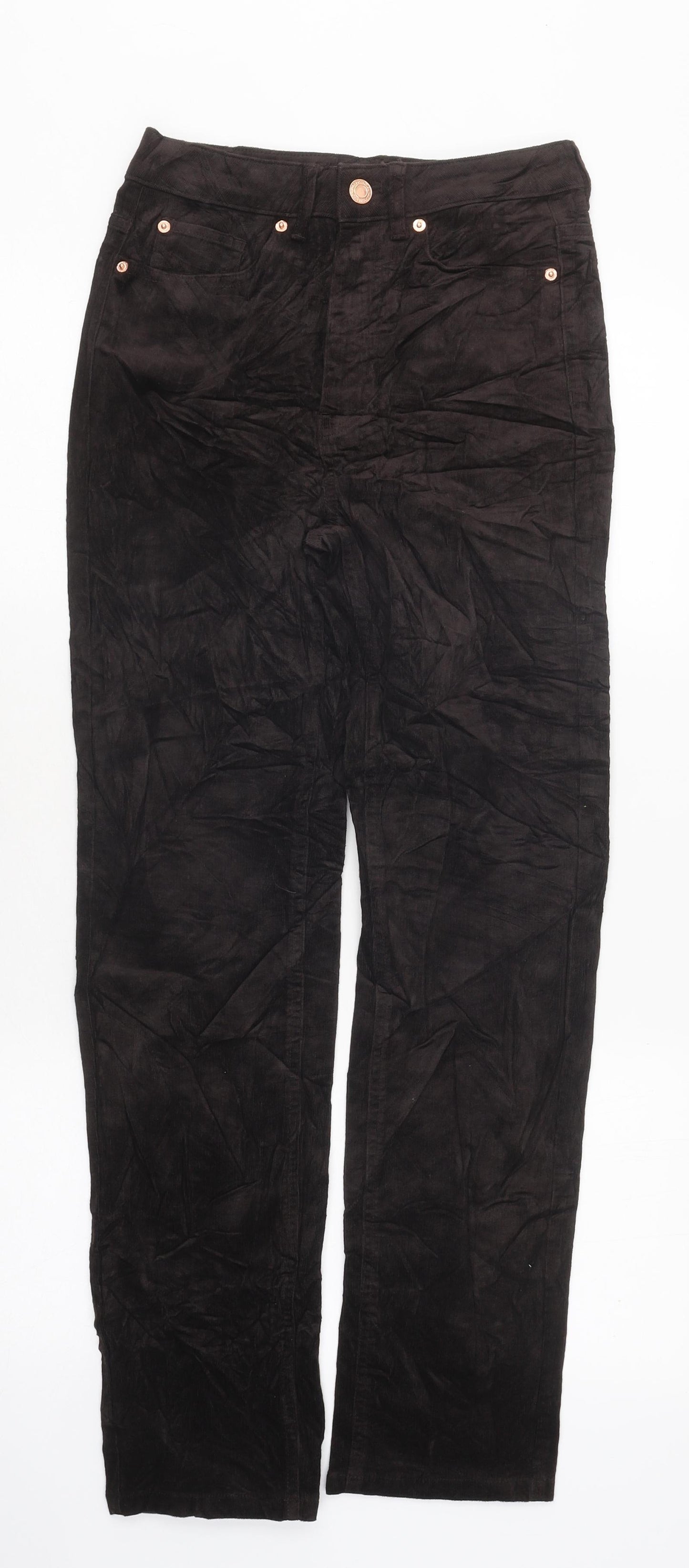 Marks and Spencer Womens Brown Cotton Carrot Trousers Size 8 L35 in Regular Zip