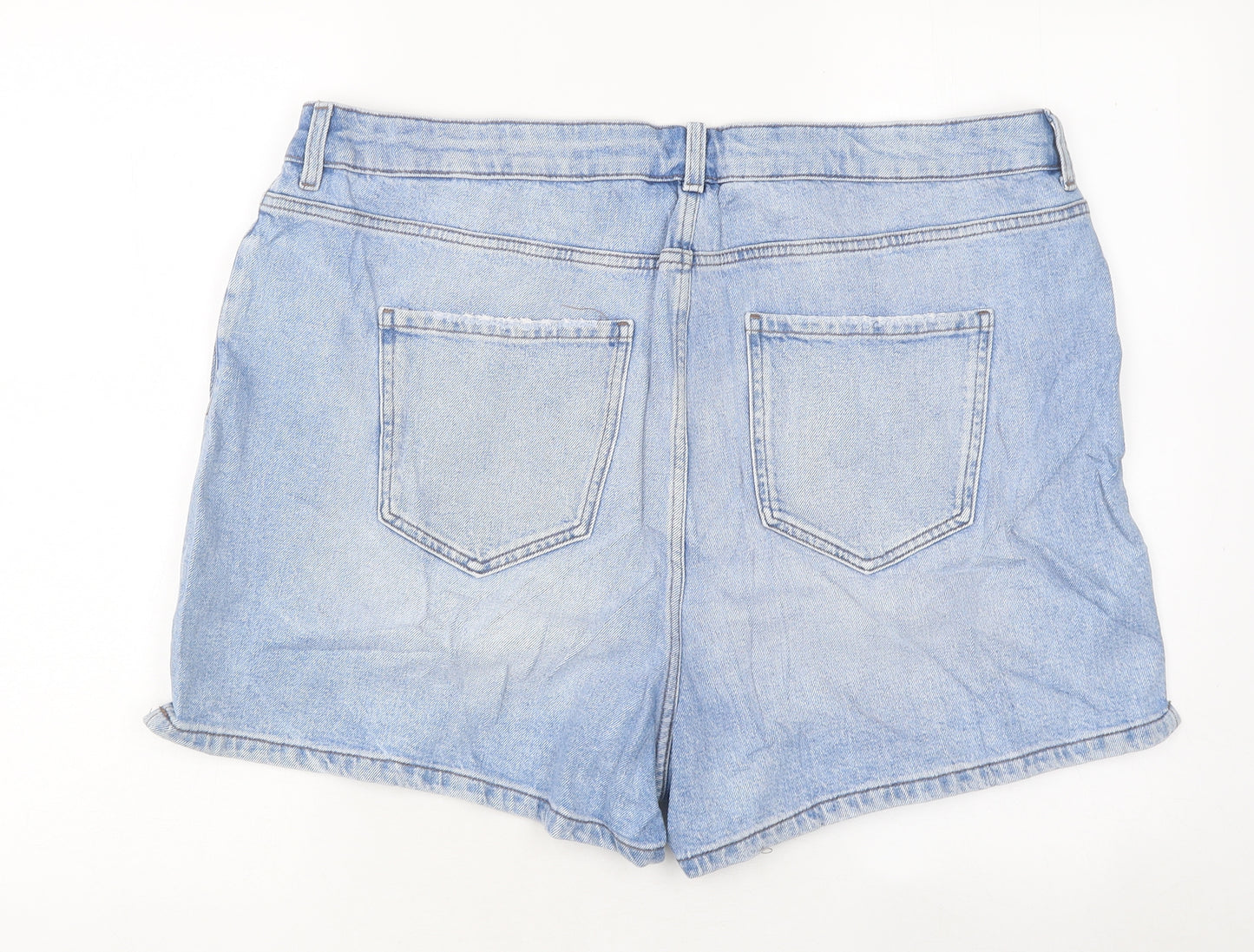 Marks and Spencer Womens Blue Cotton Hot Pants Shorts Size 20 L15 in Regular Zip - Mom