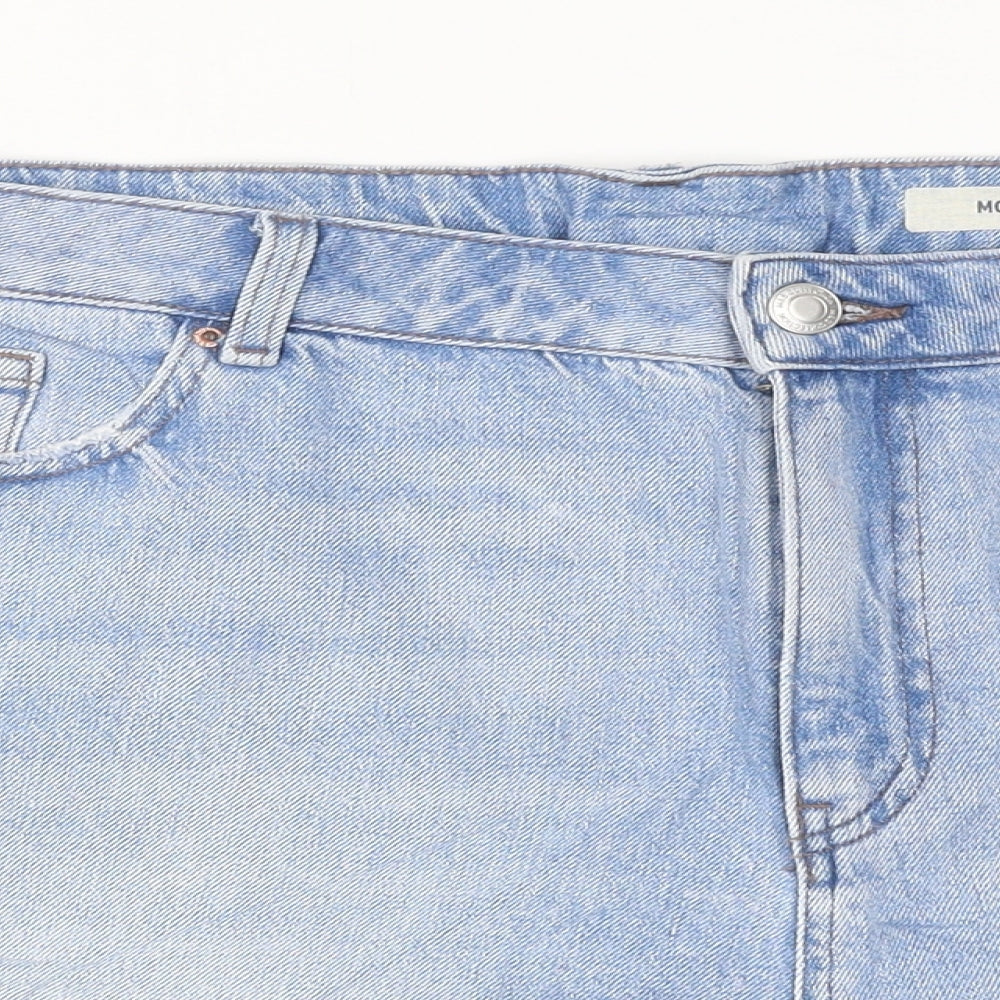 Marks and Spencer Womens Blue Cotton Hot Pants Shorts Size 20 L15 in Regular Zip - Mom