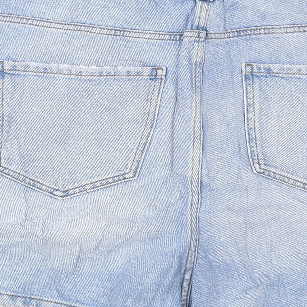 Marks and Spencer Womens Blue Cotton Hot Pants Shorts Size 20 L15 in Regular Zip - Mom