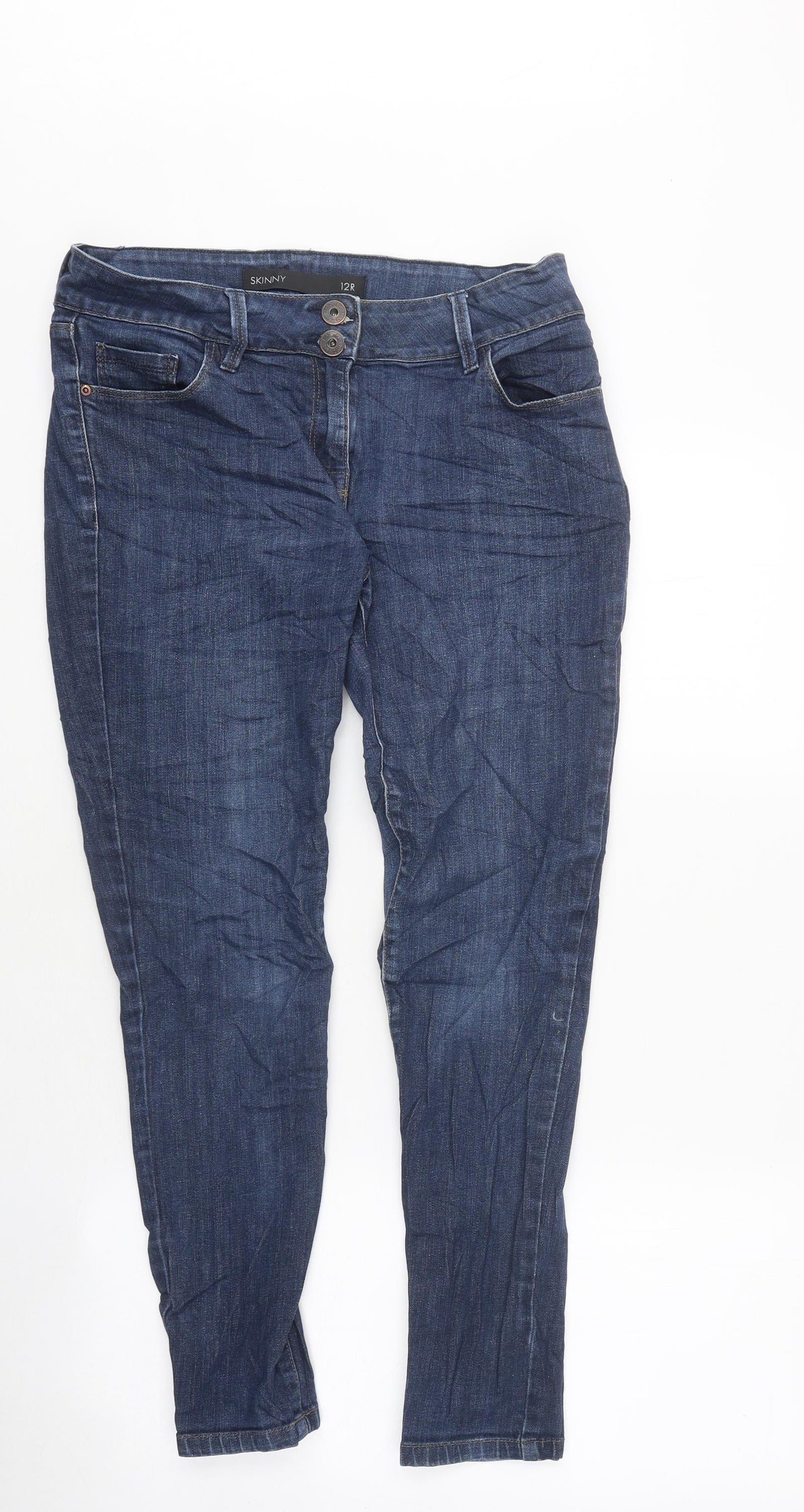 NEXT Womens Blue Cotton Skinny Jeans Size 12 L34 in Regular Zip