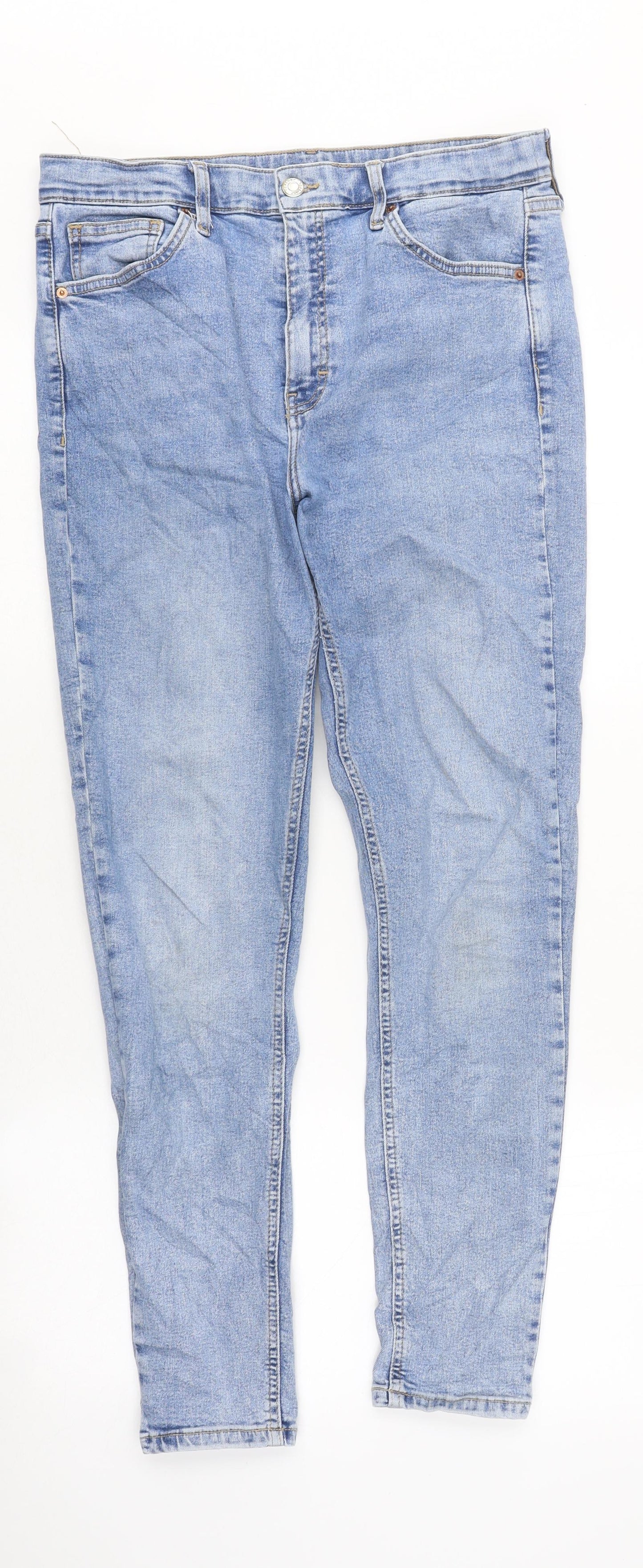 Topshop Womens Blue Cotton Skinny Jeans Size 14 L32 in Regular Zip