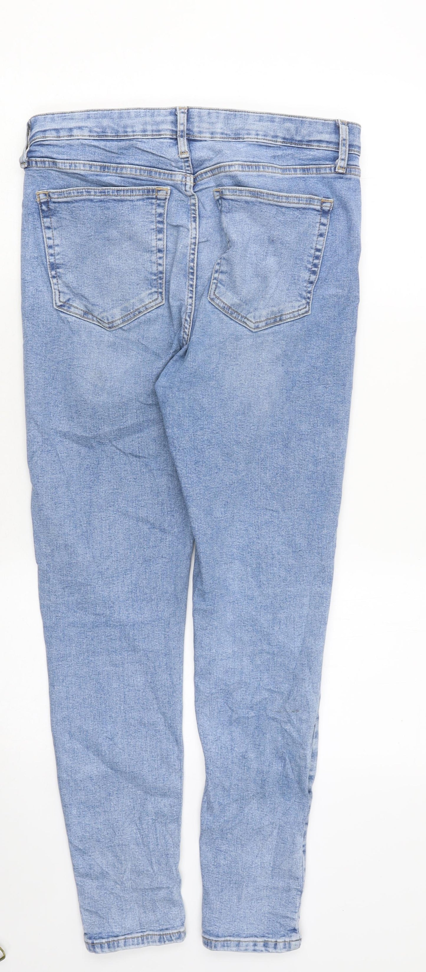 Topshop Womens Blue Cotton Skinny Jeans Size 14 L32 in Regular Zip