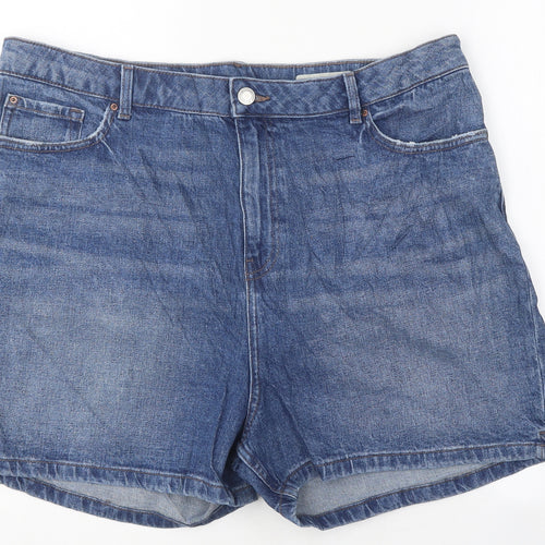 Marks and Spencer Womens Blue Cotton Mom Shorts Size 20 L17 in Regular Zip